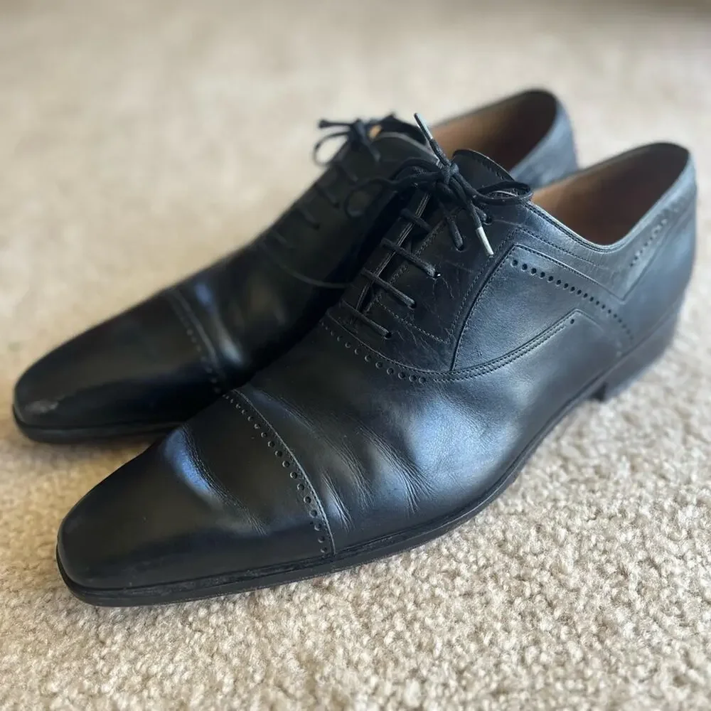 Magnanni made in Spain black Oxford shoes preppy office luxury size 13